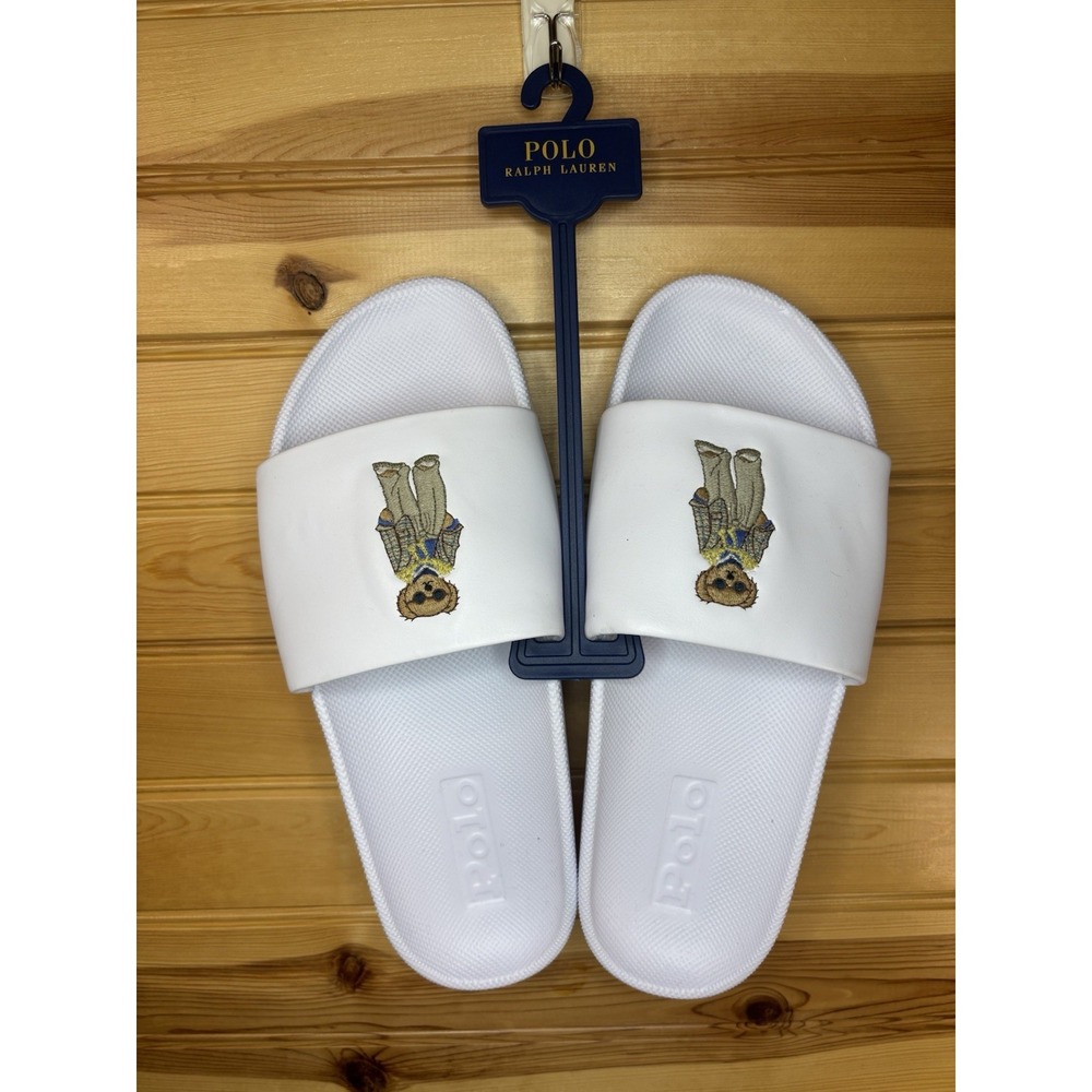 Polo Ralph Lauren Polo Bear Cayson Slides White Beach Pool Men's Size 9 NWT $100